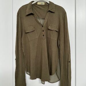 Jay Olive Green Sheer Long Sleeve Top